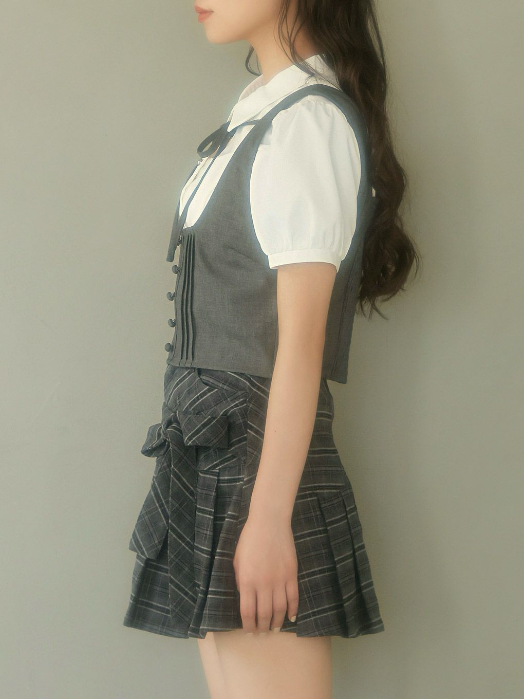 【BUBBLES】リボンベストレイヤードブラウス