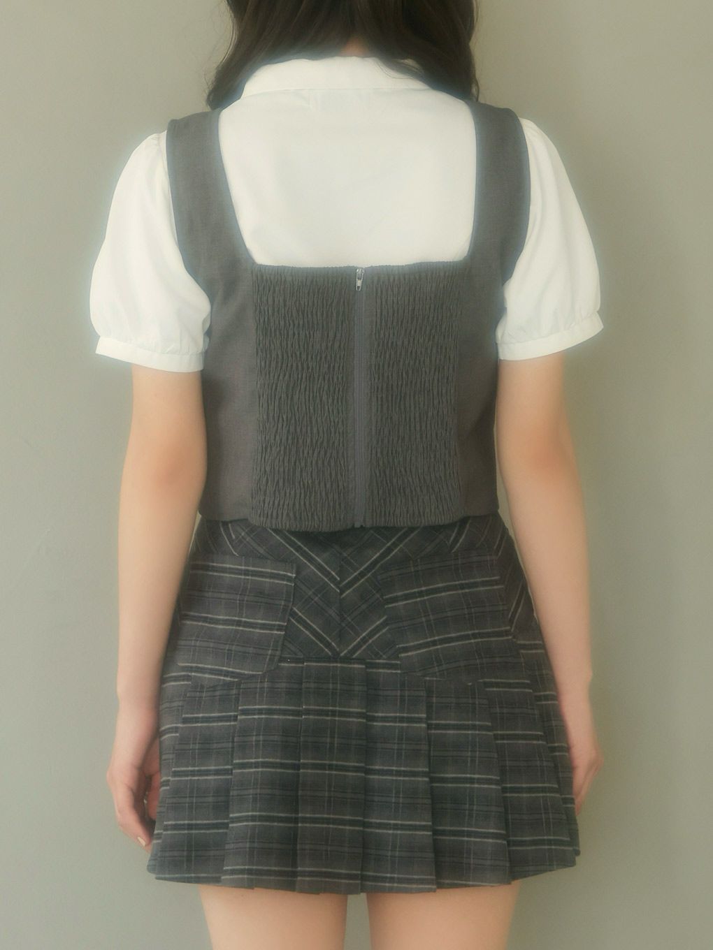 【BUBBLES】リボンベストレイヤードブラウス