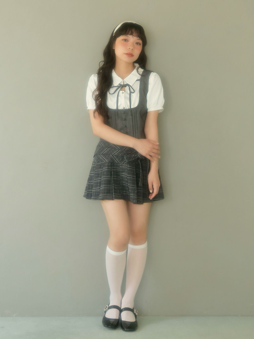 【BUBBLES】リボンベストレイヤードブラウス