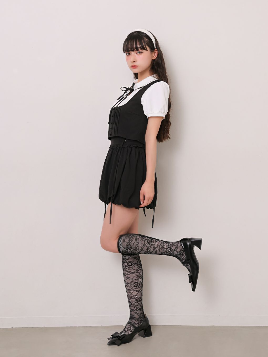 【BUBBLES】リボンベストレイヤードブラウス