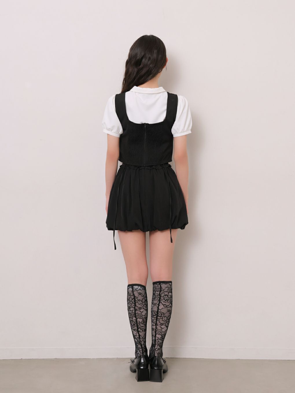 【BUBBLES】リボンベストレイヤードブラウス