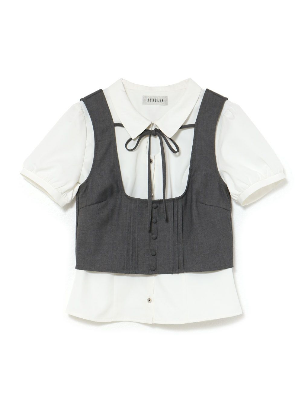 【BUBBLES】リボンベストレイヤードブラウス