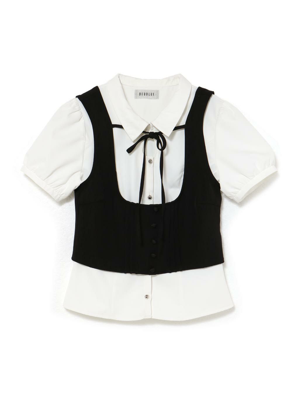 【BUBBLES】リボンベストレイヤードブラウス