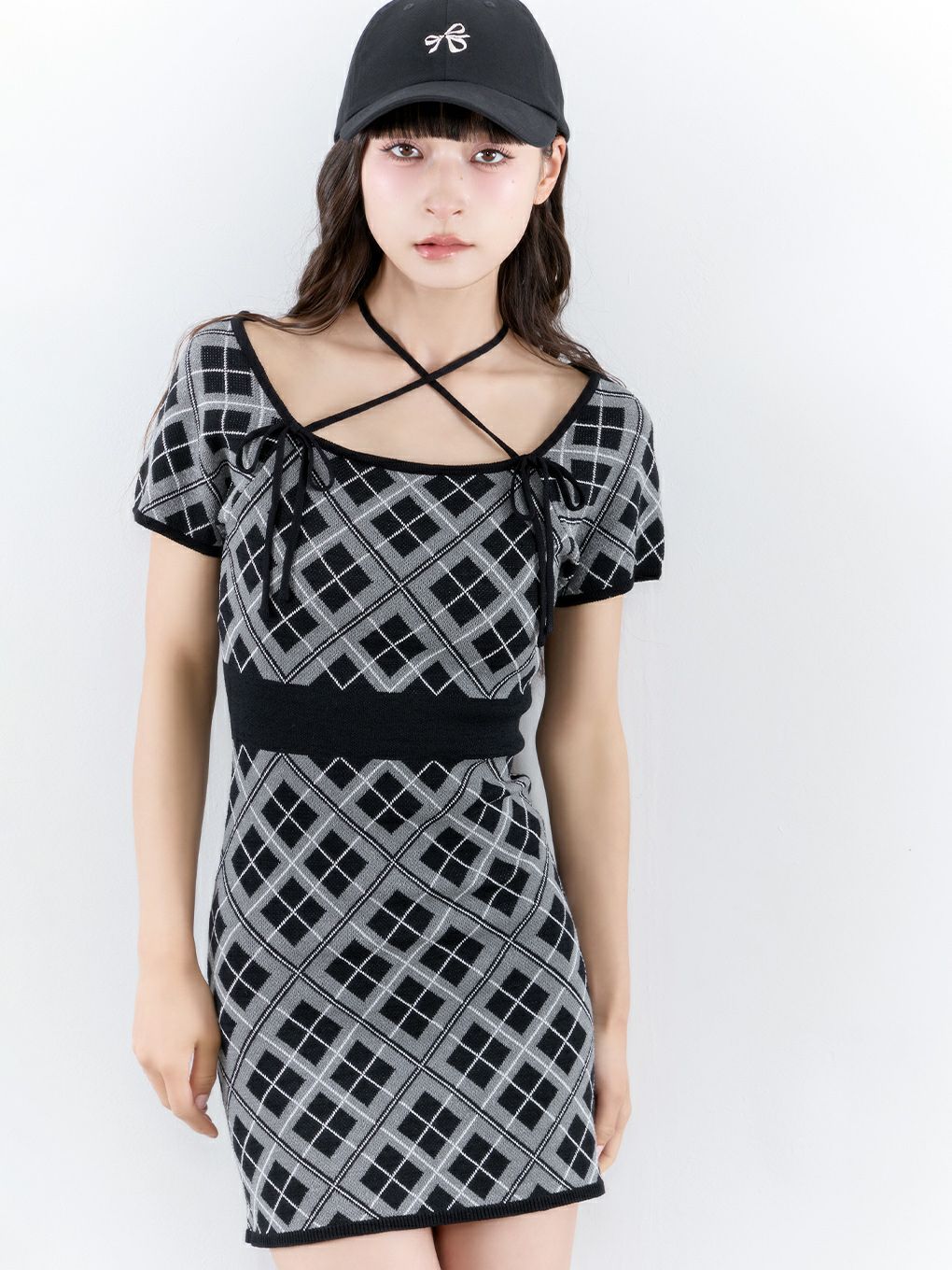 【BUBBLES】チェックジャガードワンピース