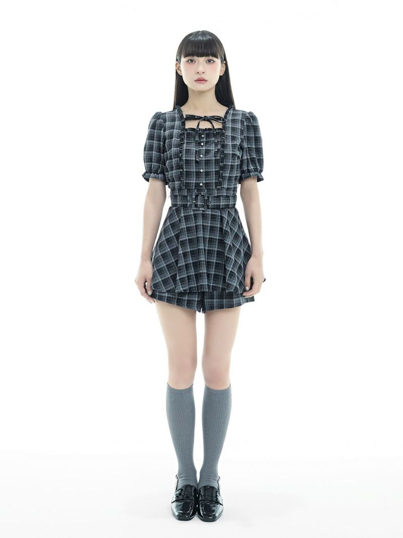 BUBBLES バブルス フリルペプラムセットアップ　チェック BUBBLES】フリルペプラムセットアップ | sparkling mall online