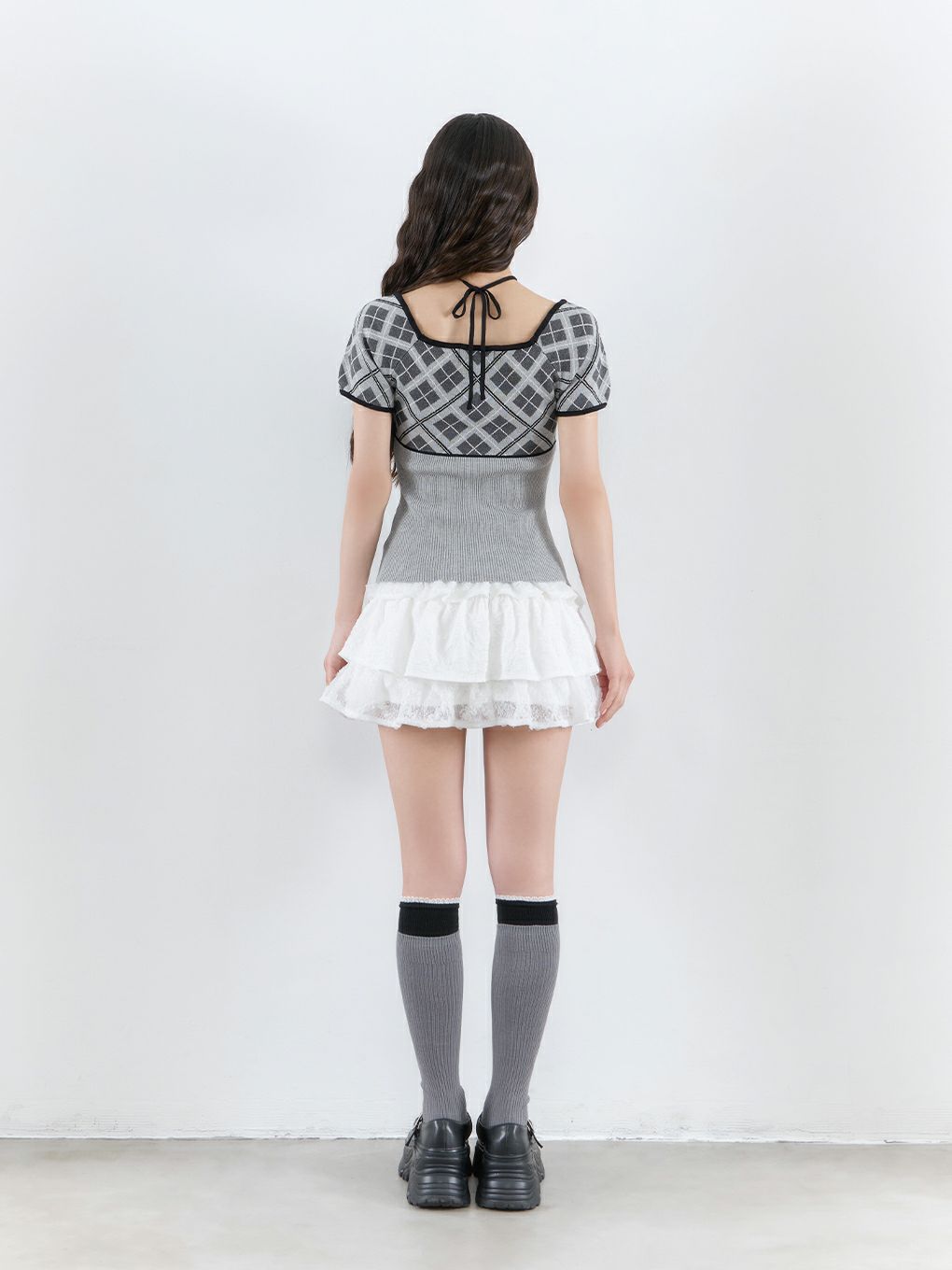 【BUBBLES】チェックジャガードトップス