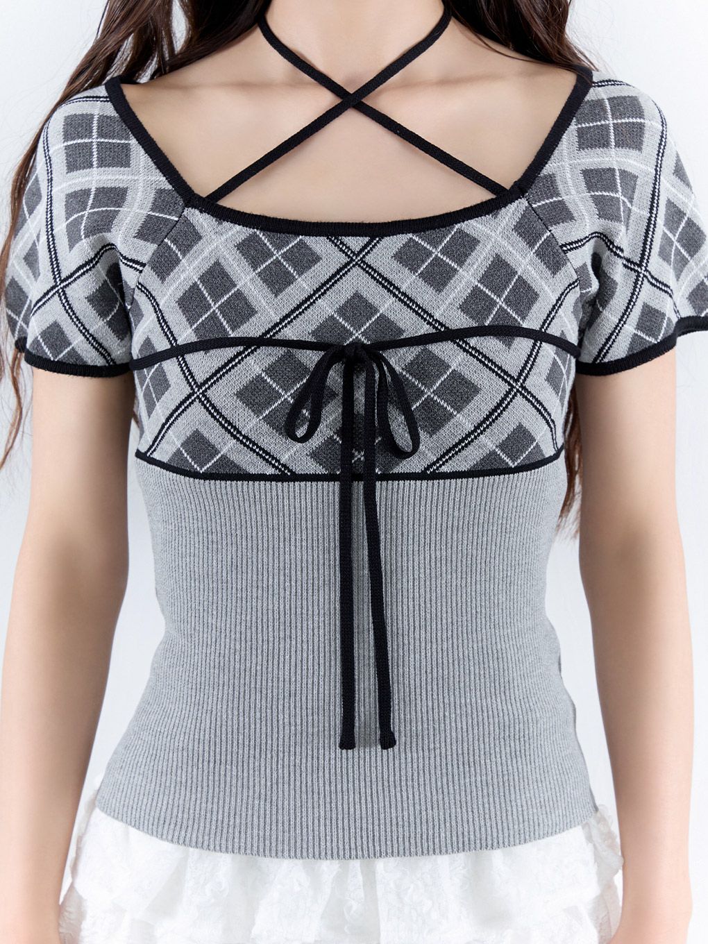 【BUBBLES】チェックジャガードトップス