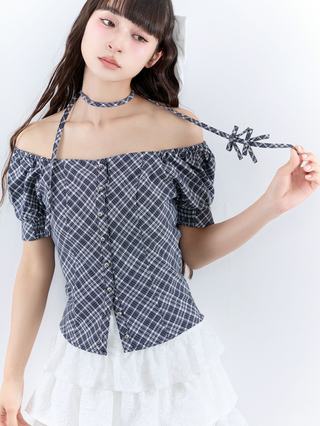 【BUBBLES】スクエアリボンブラウス