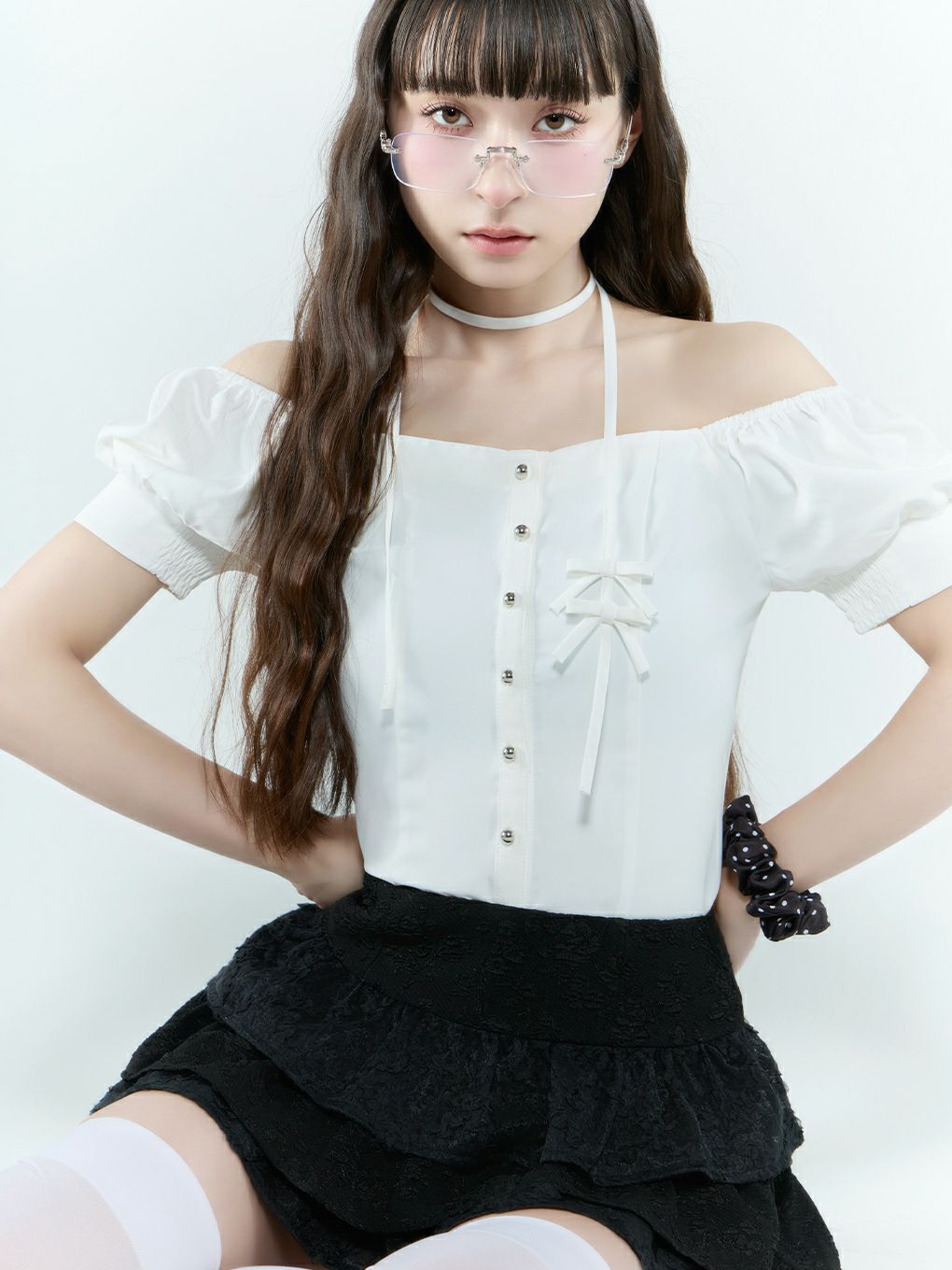 【BUBBLES】スクエアリボンブラウス