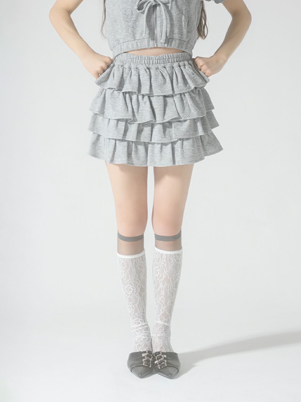 【BUBBLES】ジャガードティアードスカパン