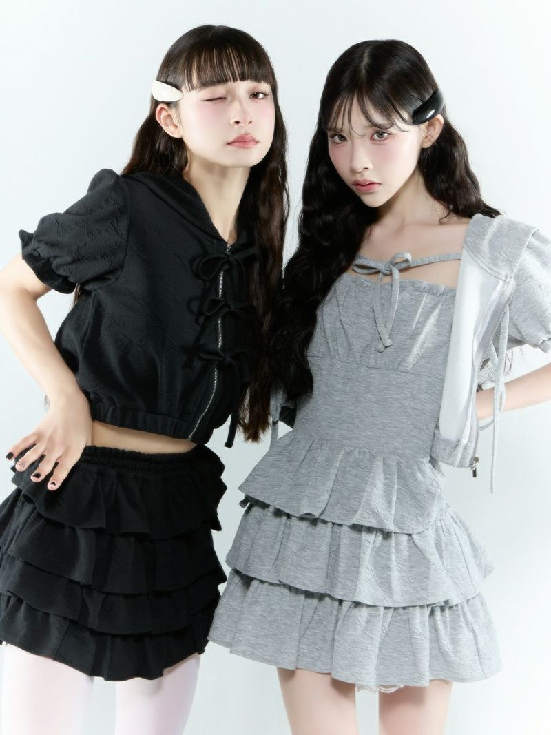 00s dark coquette 裾スカラップ ティアードスカパン 大きいサイズ レディース ウエストきゅん♡黒ティアードスカパン