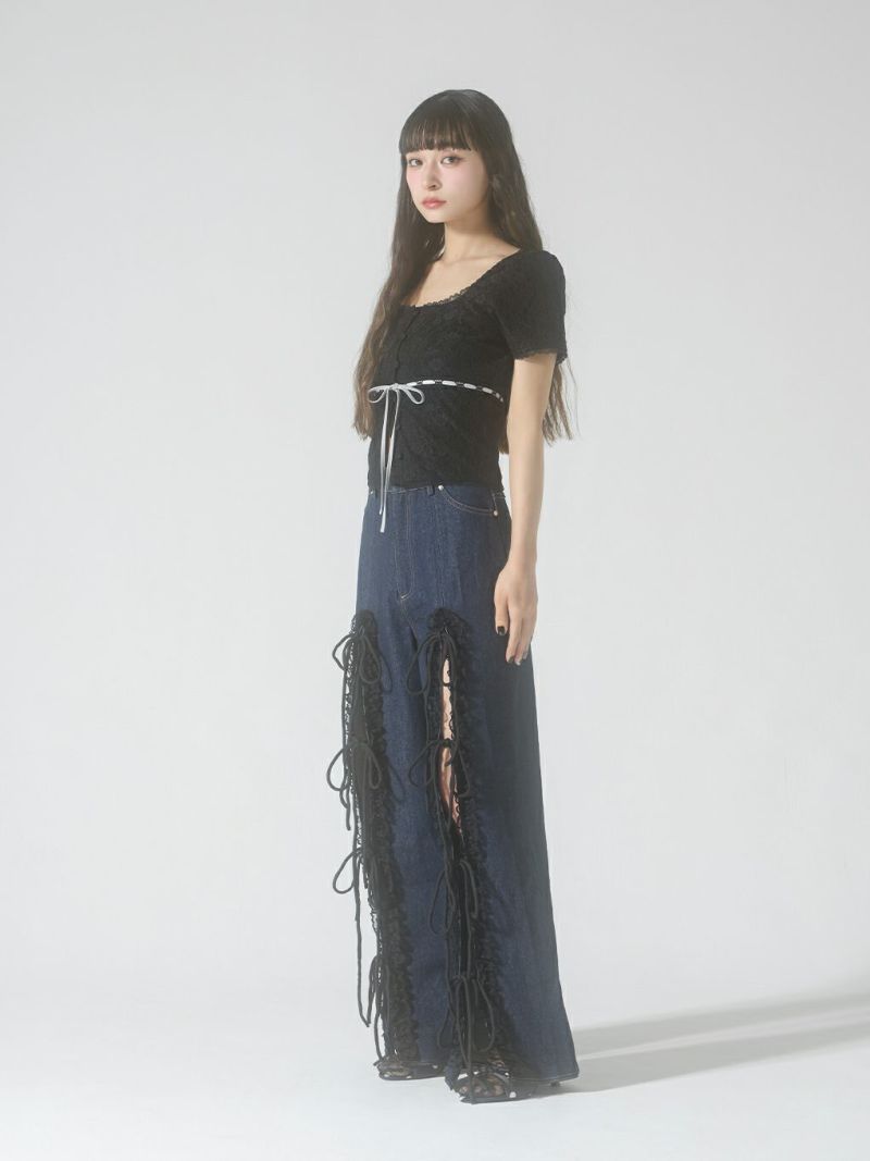 bubbles リボンデニムワンピース 黒 BUBBLES】リボンデニムワンピース | sparkling mall online store