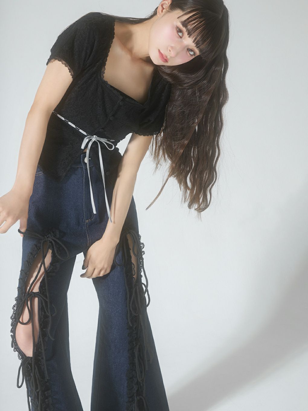 【BUBBLES】レースリボンデニムパンツ