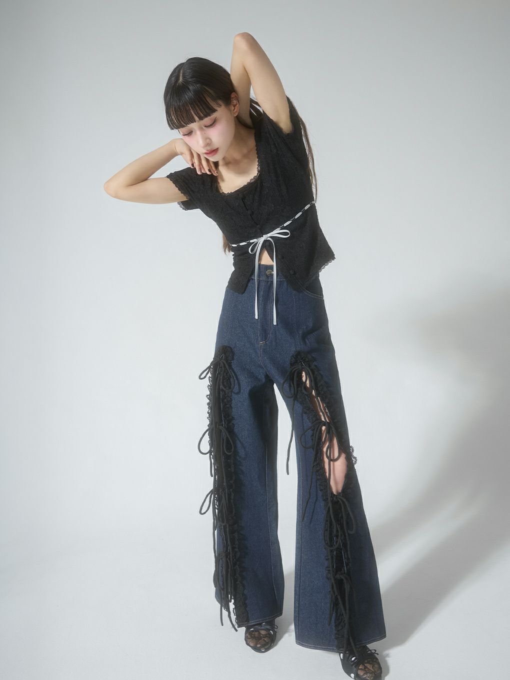 【BUBBLES】レースリボンデニムパンツ