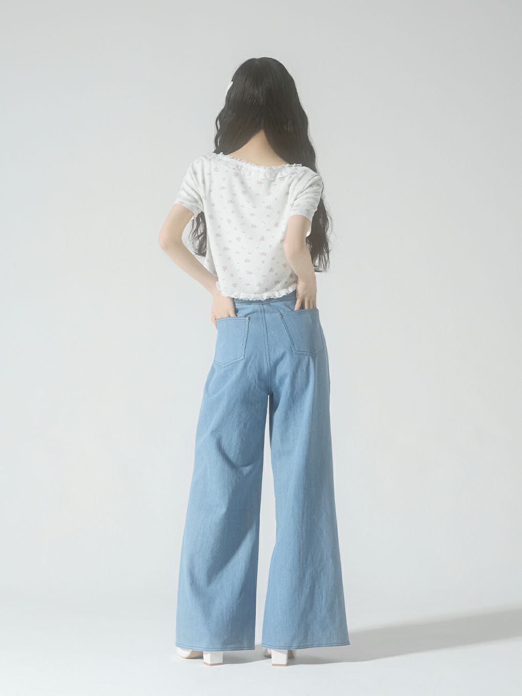 【BUBBLES】レースリボンデニムパンツ