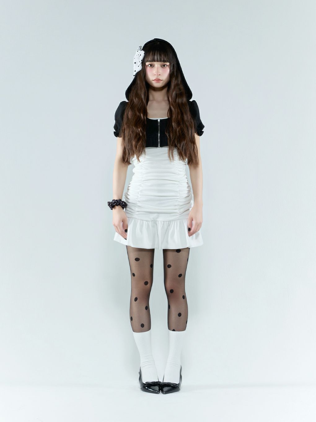 【BUBBLES】ミニパーカーギャザーワンピース