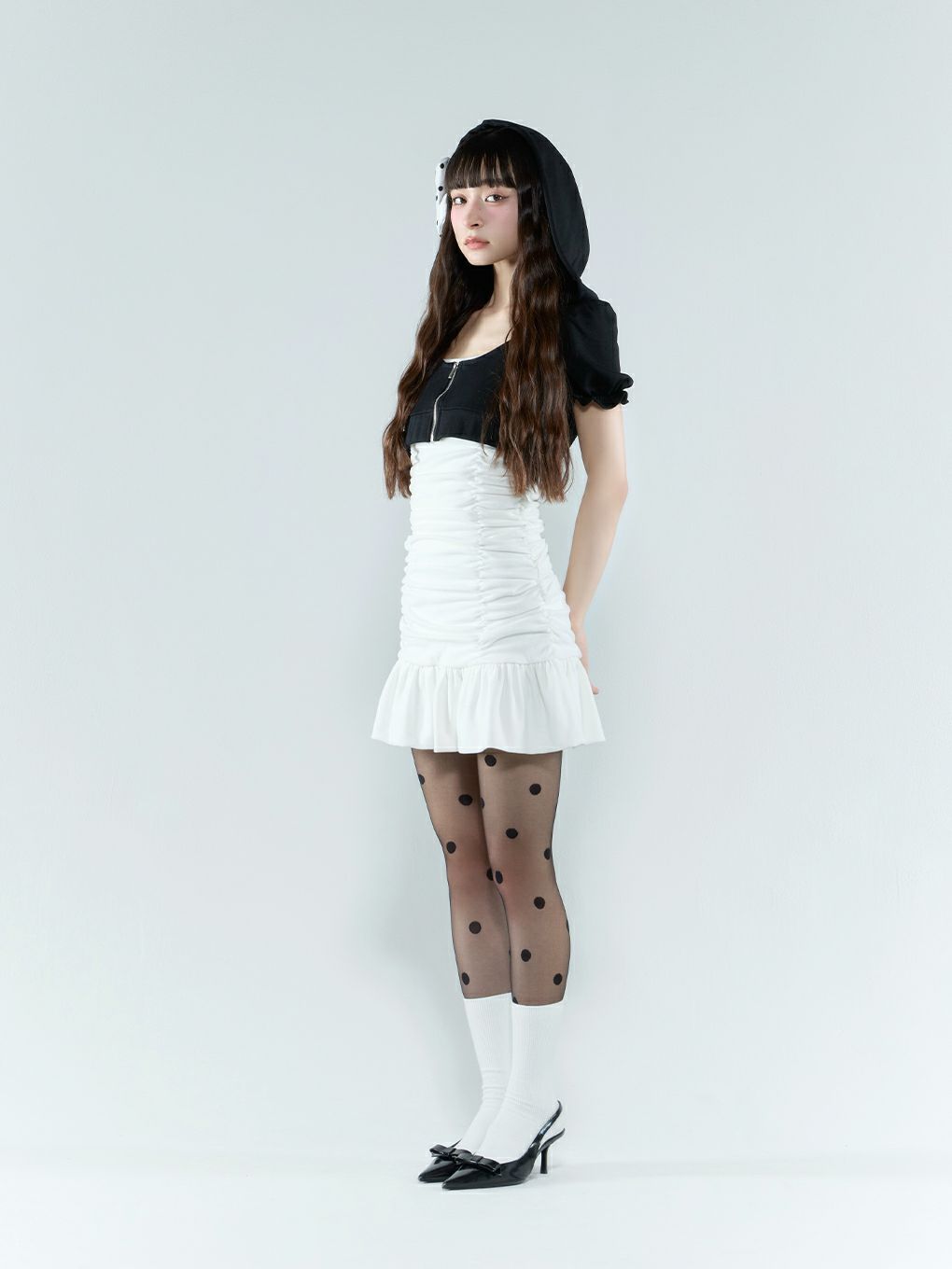 【BUBBLES】ミニパーカーギャザーワンピース