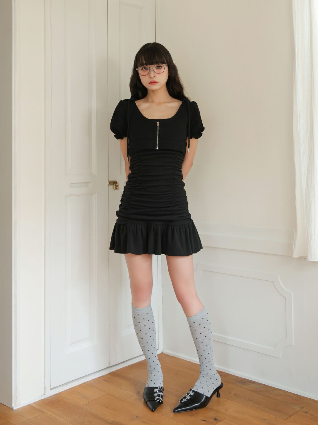 【BUBBLES】ミニパーカーギャザーワンピース