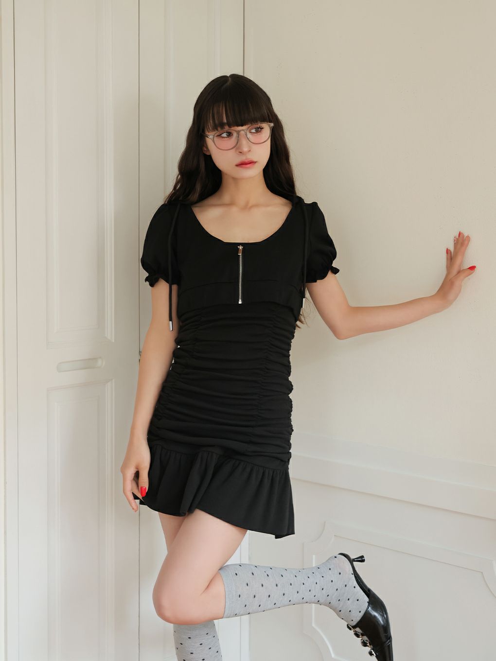 【BUBBLES】ミニパーカーギャザーワンピース