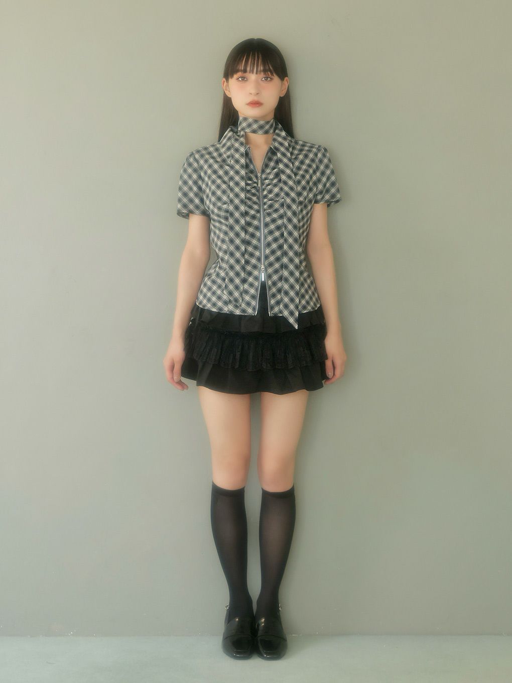 【BUBBLES】スカーフギャザーシャツトップス