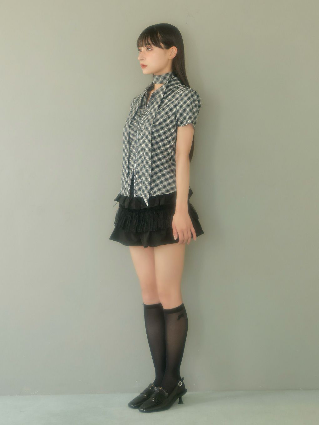 【BUBBLES】スカーフギャザーシャツトップス