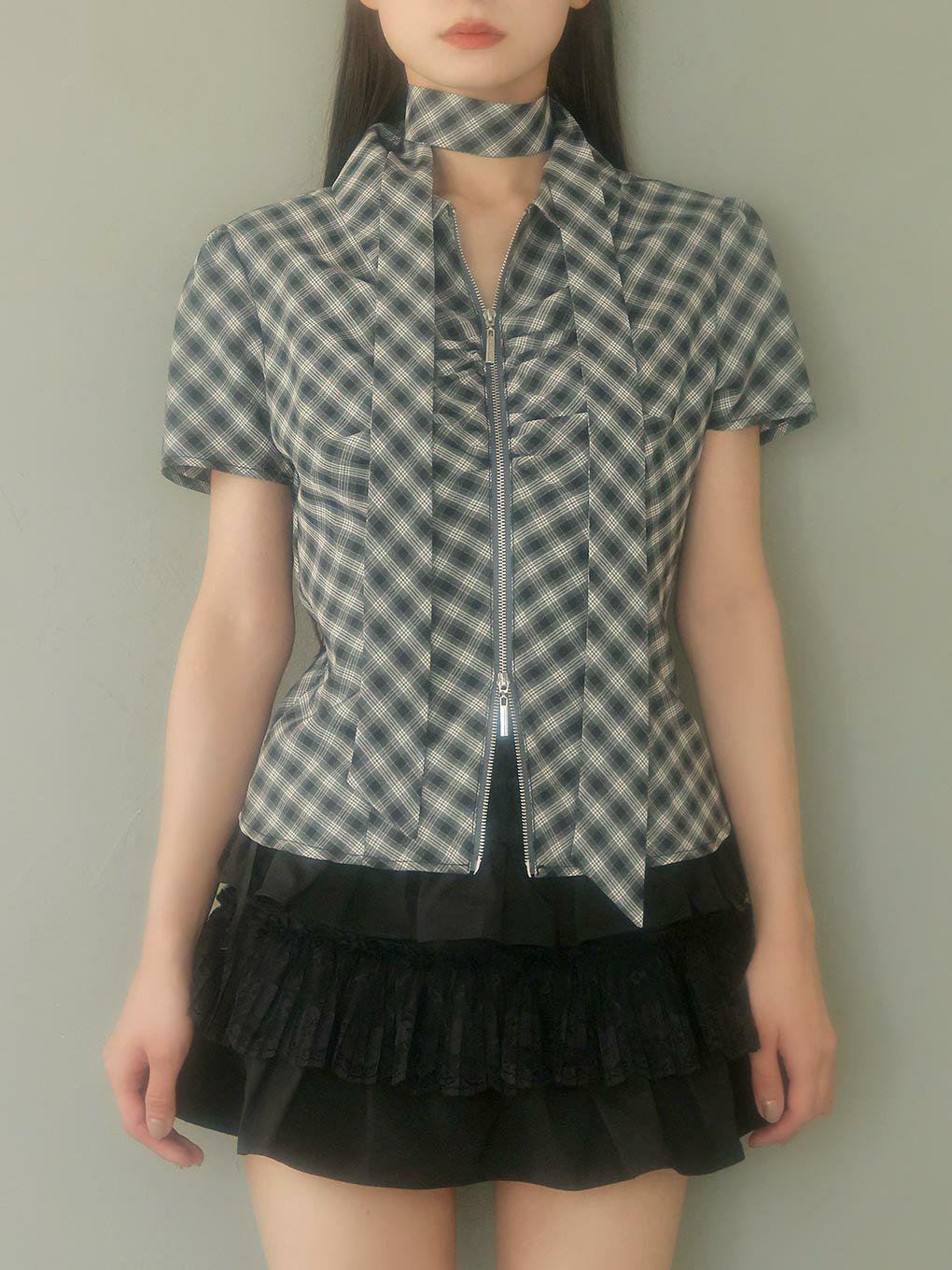 【BUBBLES】スカーフギャザーシャツトップス