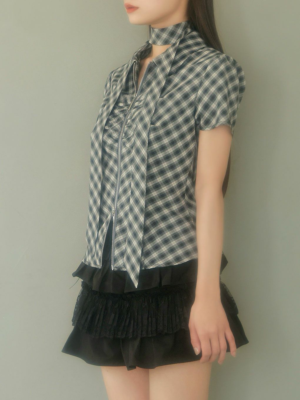 【BUBBLES】スカーフギャザーシャツトップス