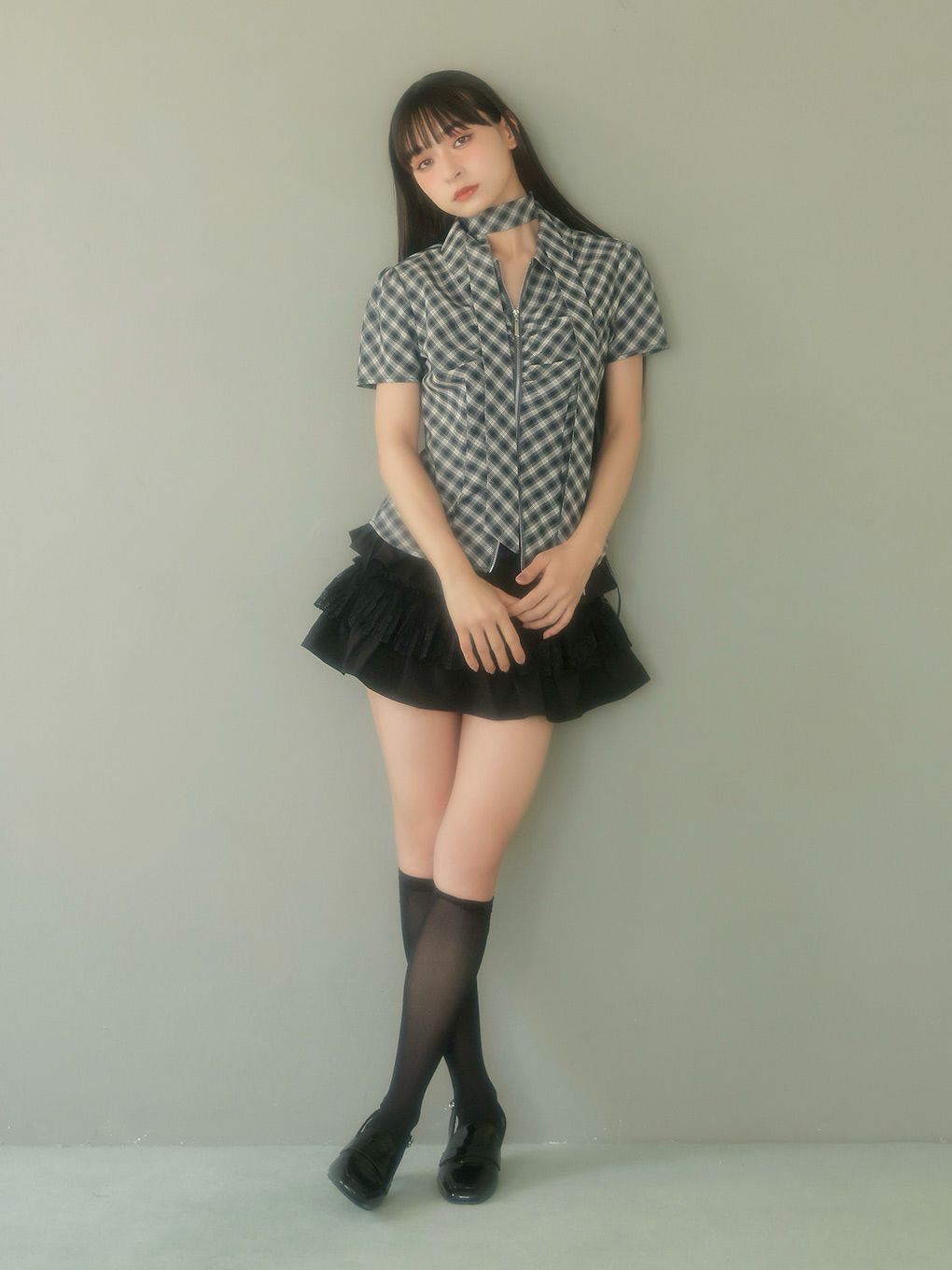 【BUBBLES】スカーフギャザーシャツトップス