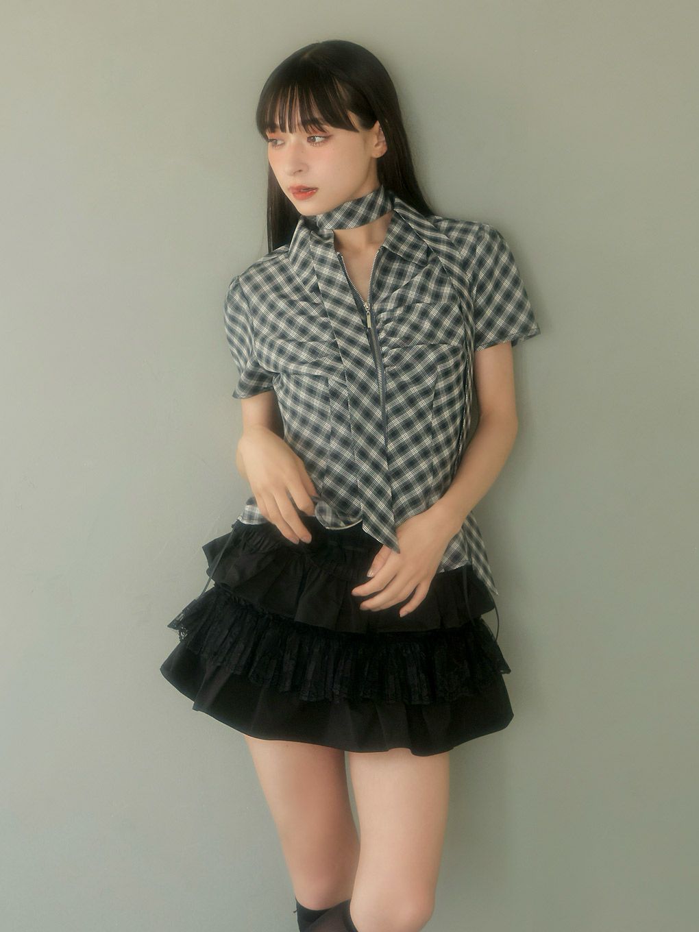 【BUBBLES】スカーフギャザーシャツトップス