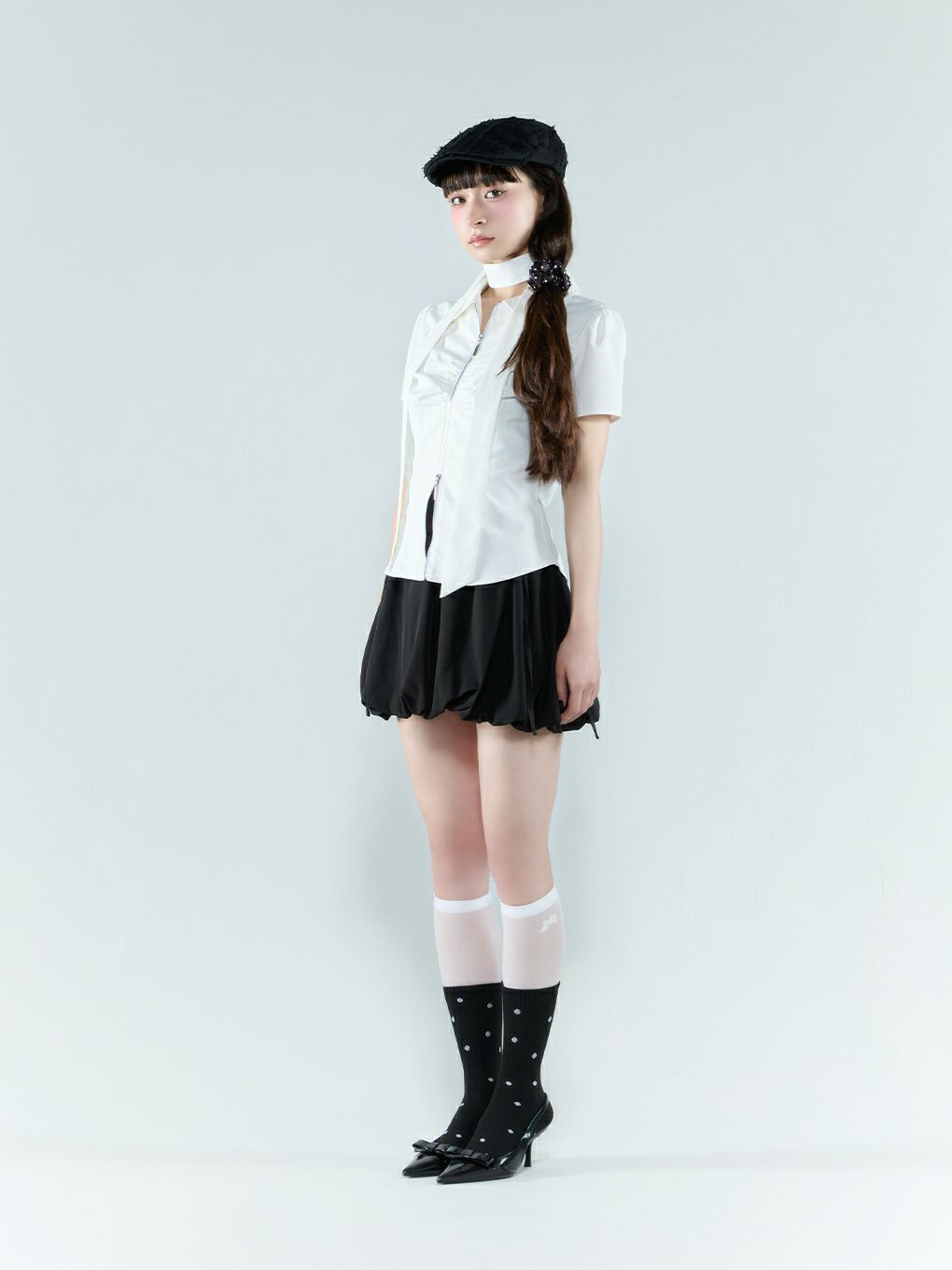 【BUBBLES】スカーフギャザーシャツトップス