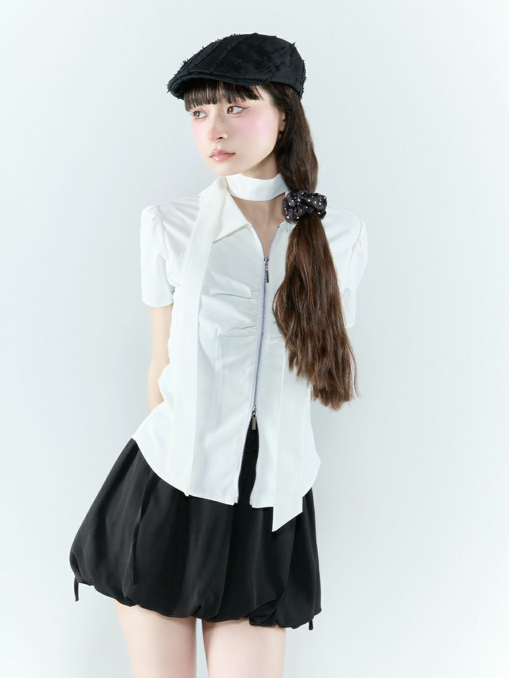 【BUBBLES】スカーフギャザーシャツトップス