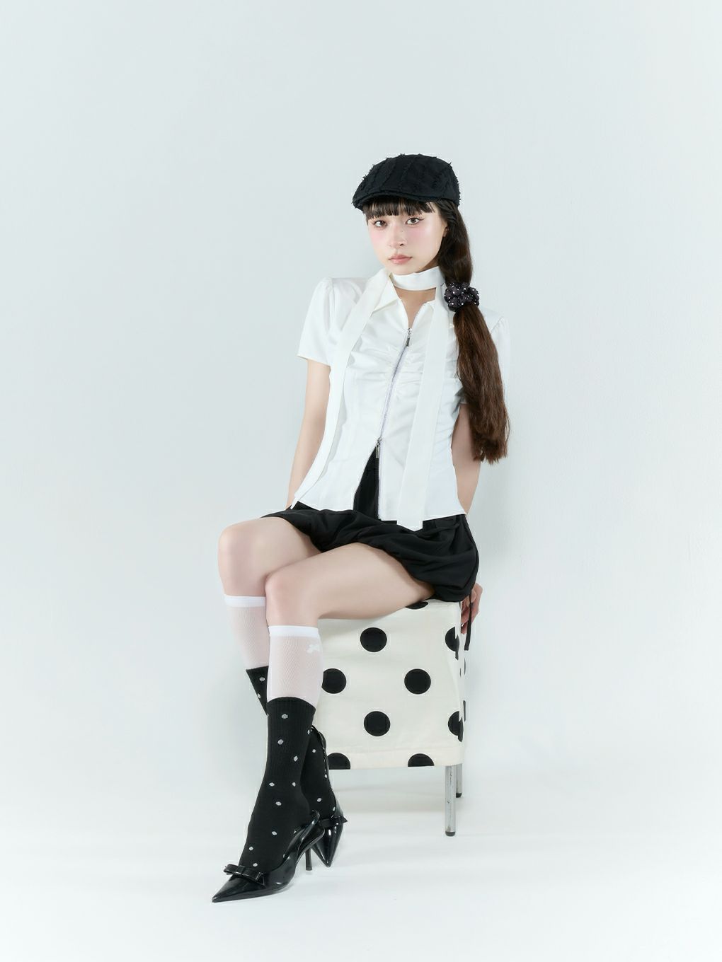 【BUBBLES】スカーフギャザーシャツトップス