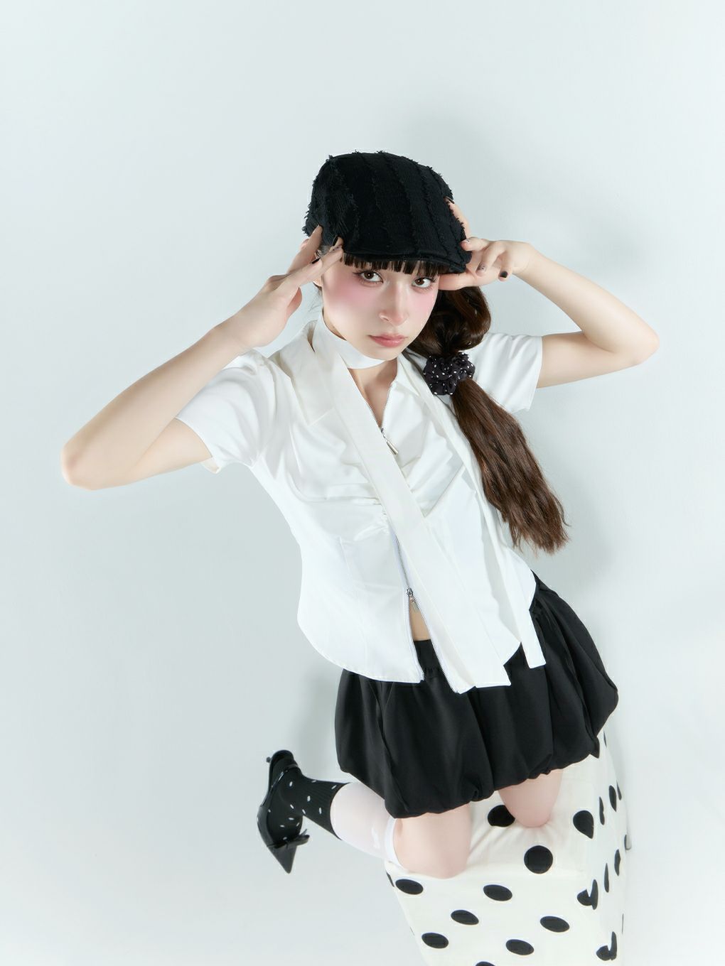 【BUBBLES】スカーフギャザーシャツトップス