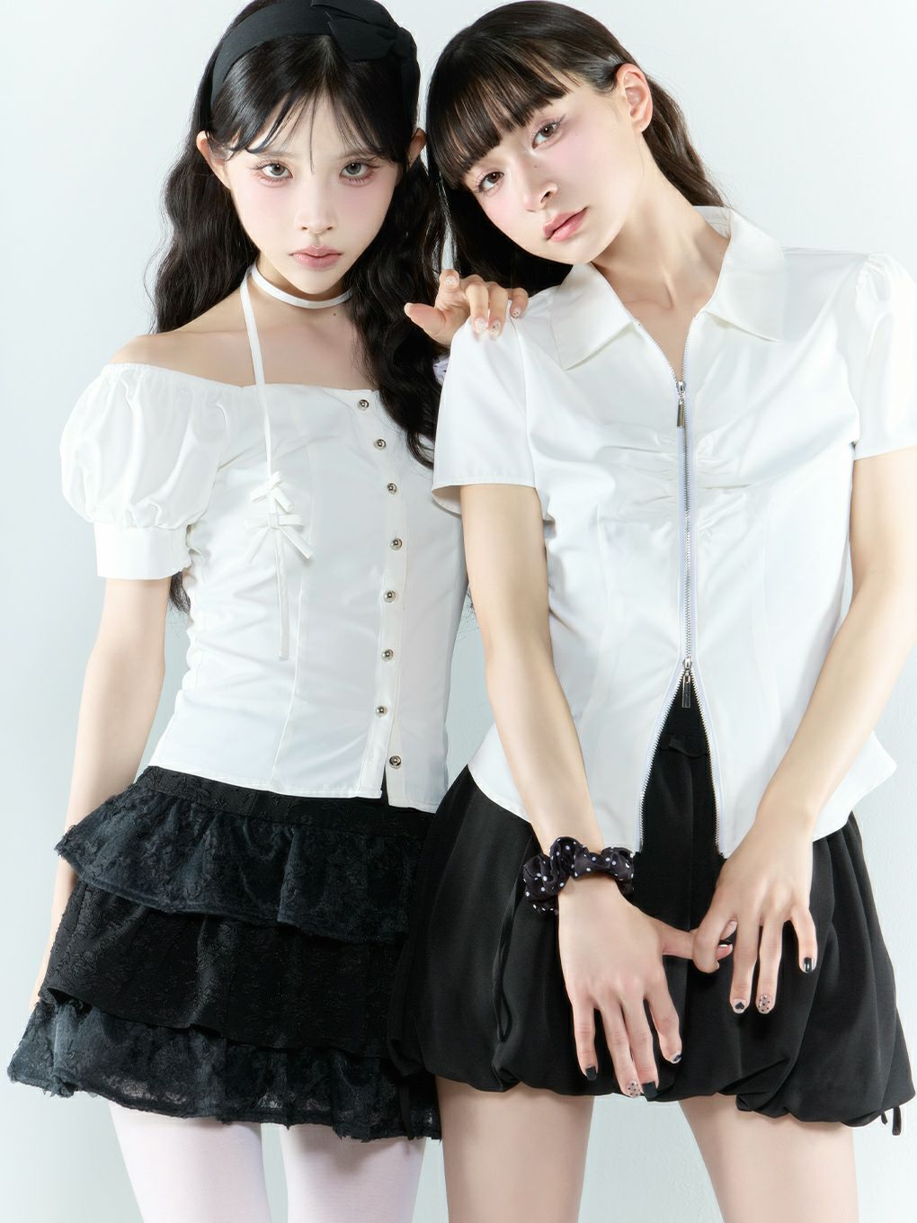 【BUBBLES】スカーフギャザーシャツトップス