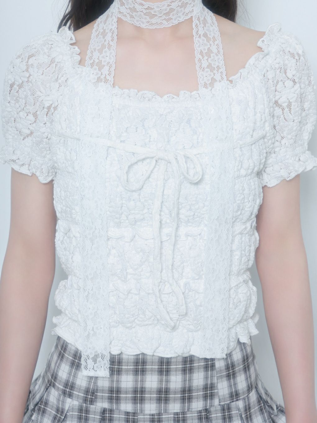 【BUBBLES】シャーリングリボントップス