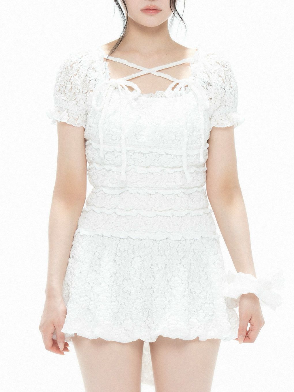 【BUBBLES】シャーリングリボンワンピース