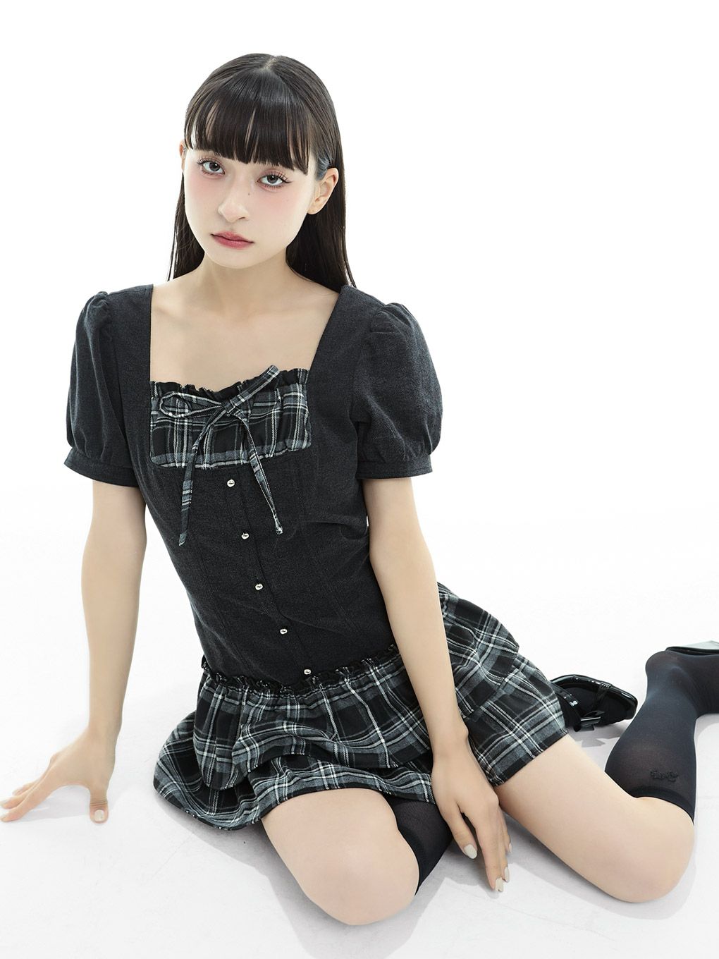 【BUBBLES】リボンデニムワンピース