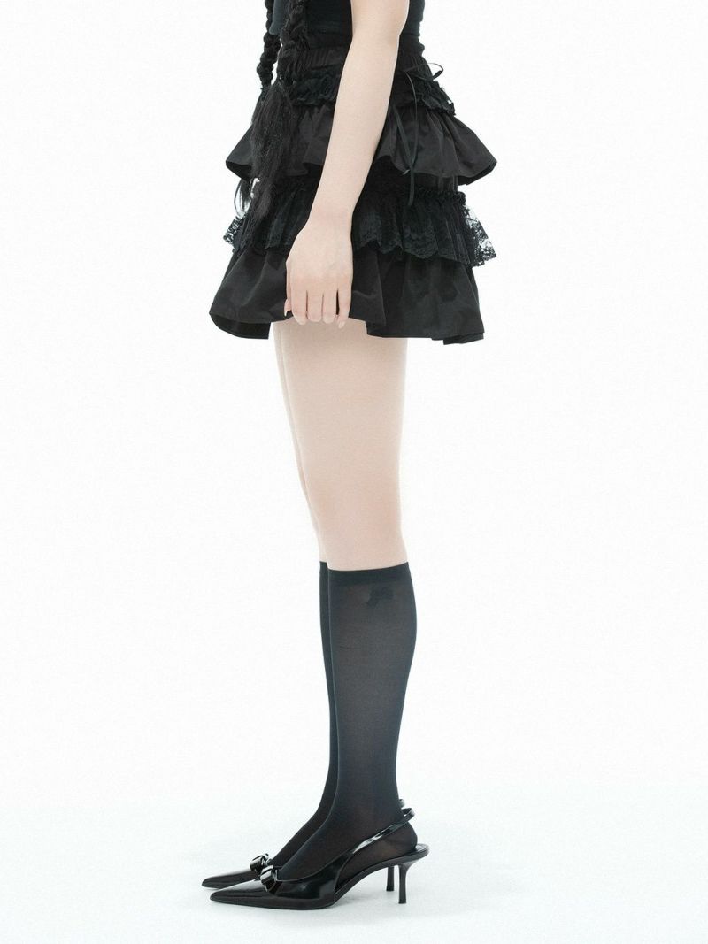 bubbles バブルス　レースカンカンミニスカパン　黒 BUBBLES】クロスリボンスカパン | sparkling mall online store