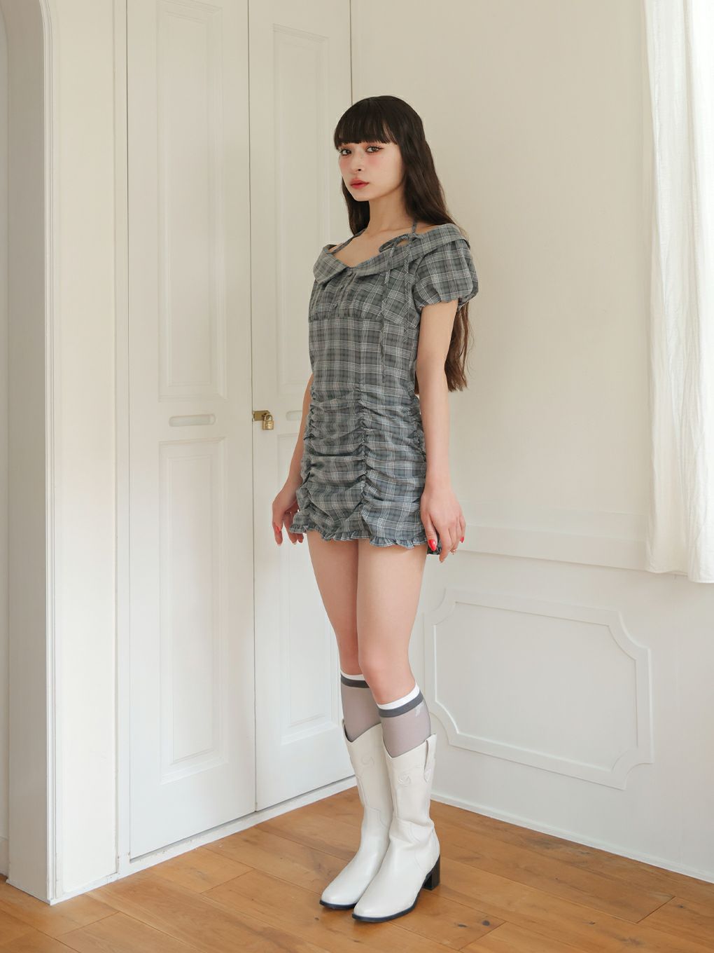 【BUBBLES】ジャガードギャザーワンピース