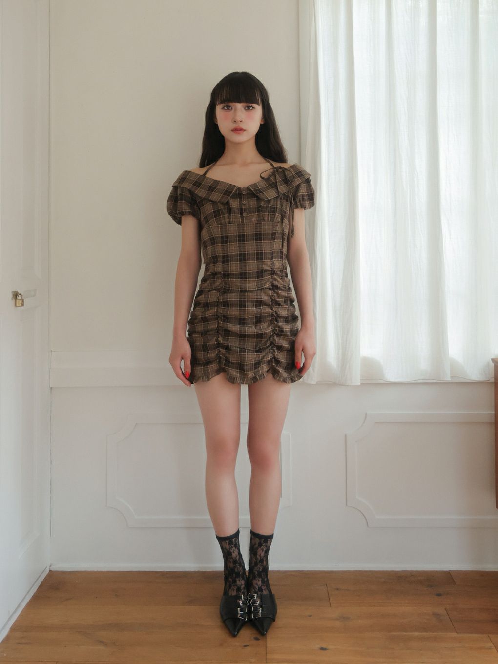 【BUBBLES】ジャガードギャザーワンピース