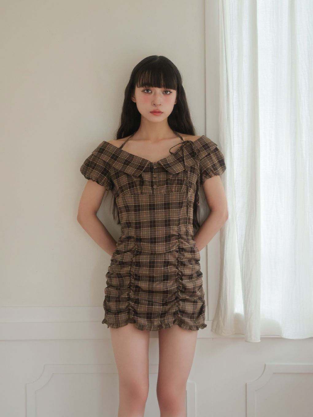 【BUBBLES】ジャガードギャザーワンピース