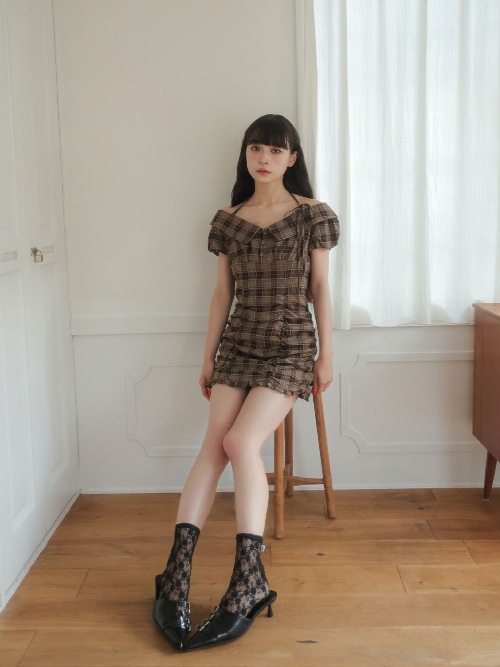 【BUBBLES】ジャガードギャザーワンピース