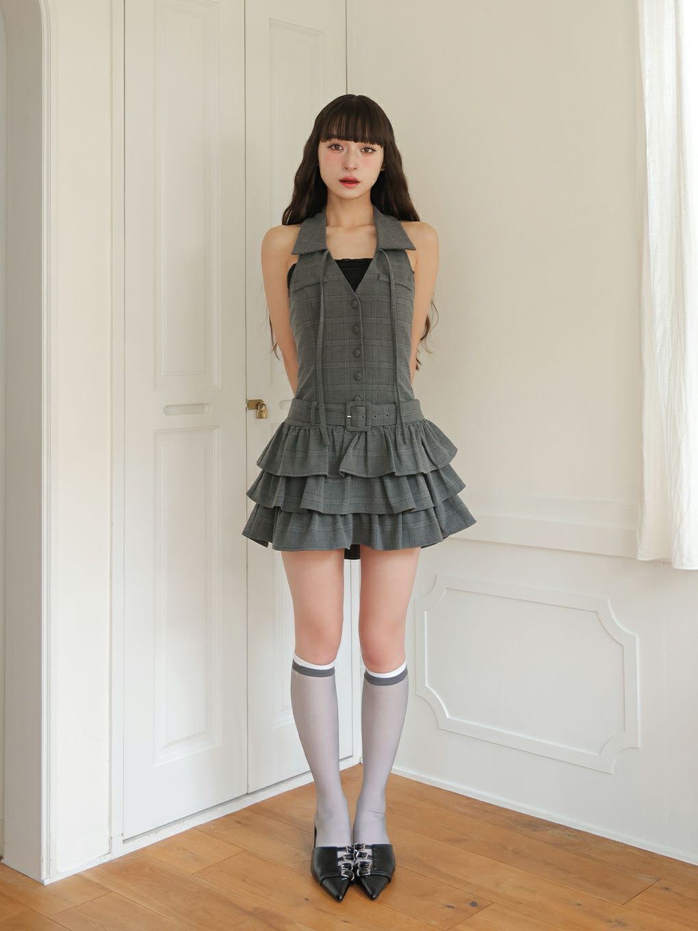 【BUBBLES】バックリボンティアードワンピース