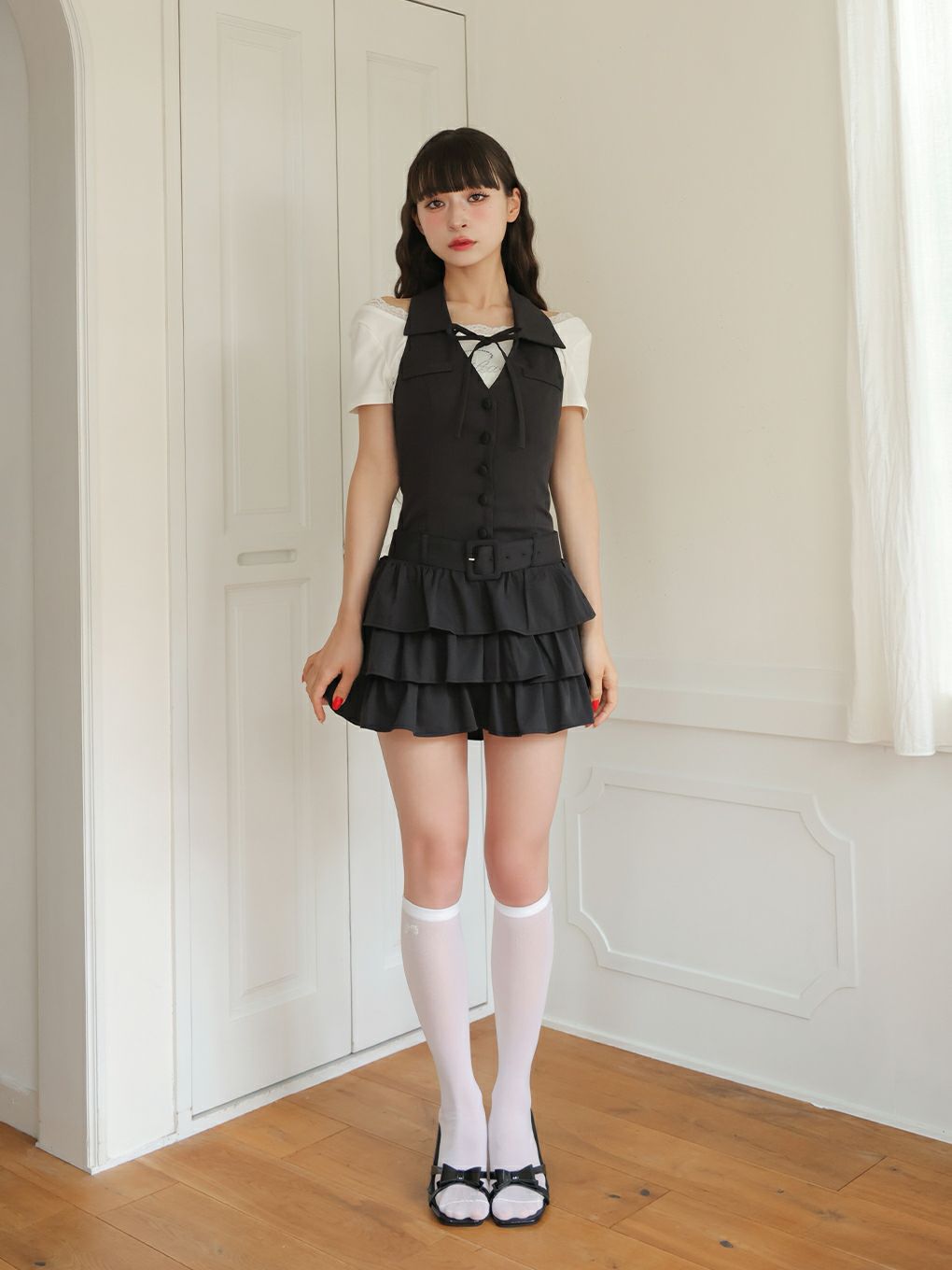 【BUBBLES】バックリボンティアードワンピース