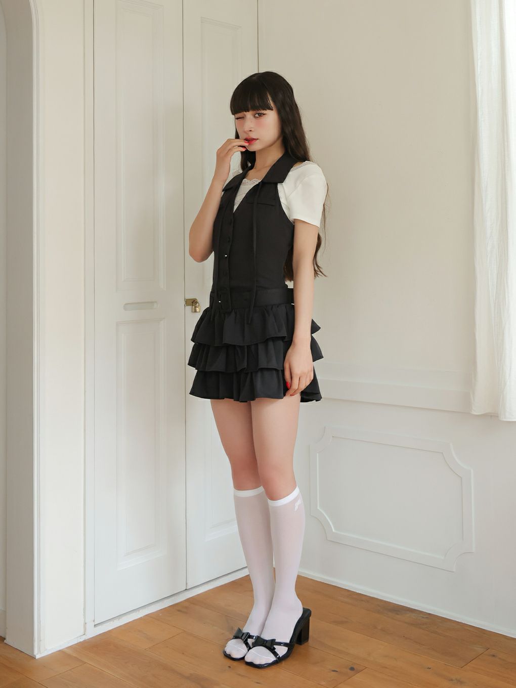 【BUBBLES】バックリボンティアードワンピース