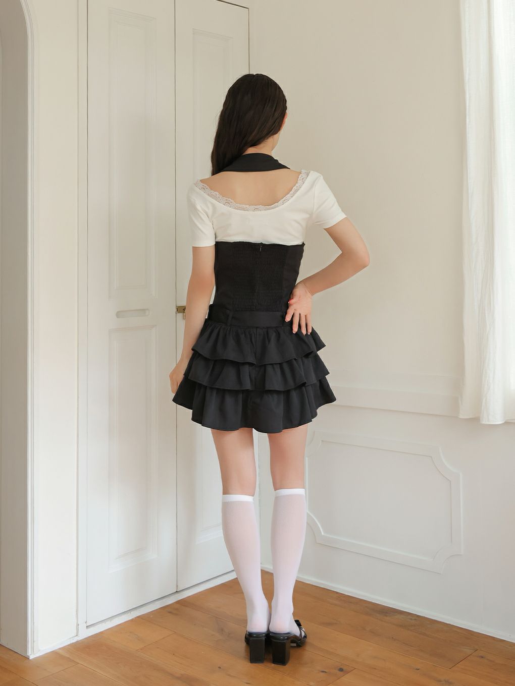 【BUBBLES】バックリボンティアードワンピース