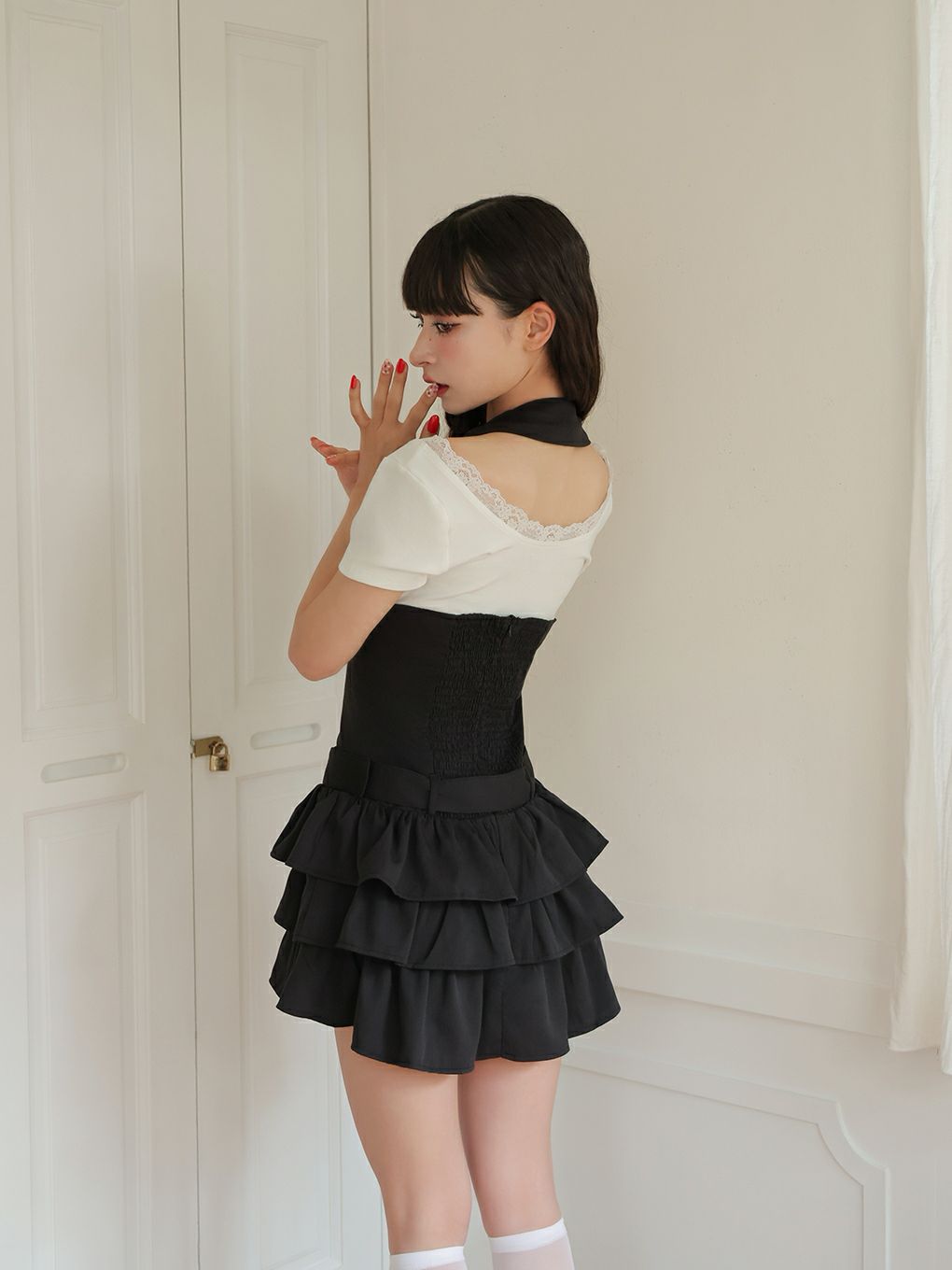 【BUBBLES】バックリボンティアードワンピース