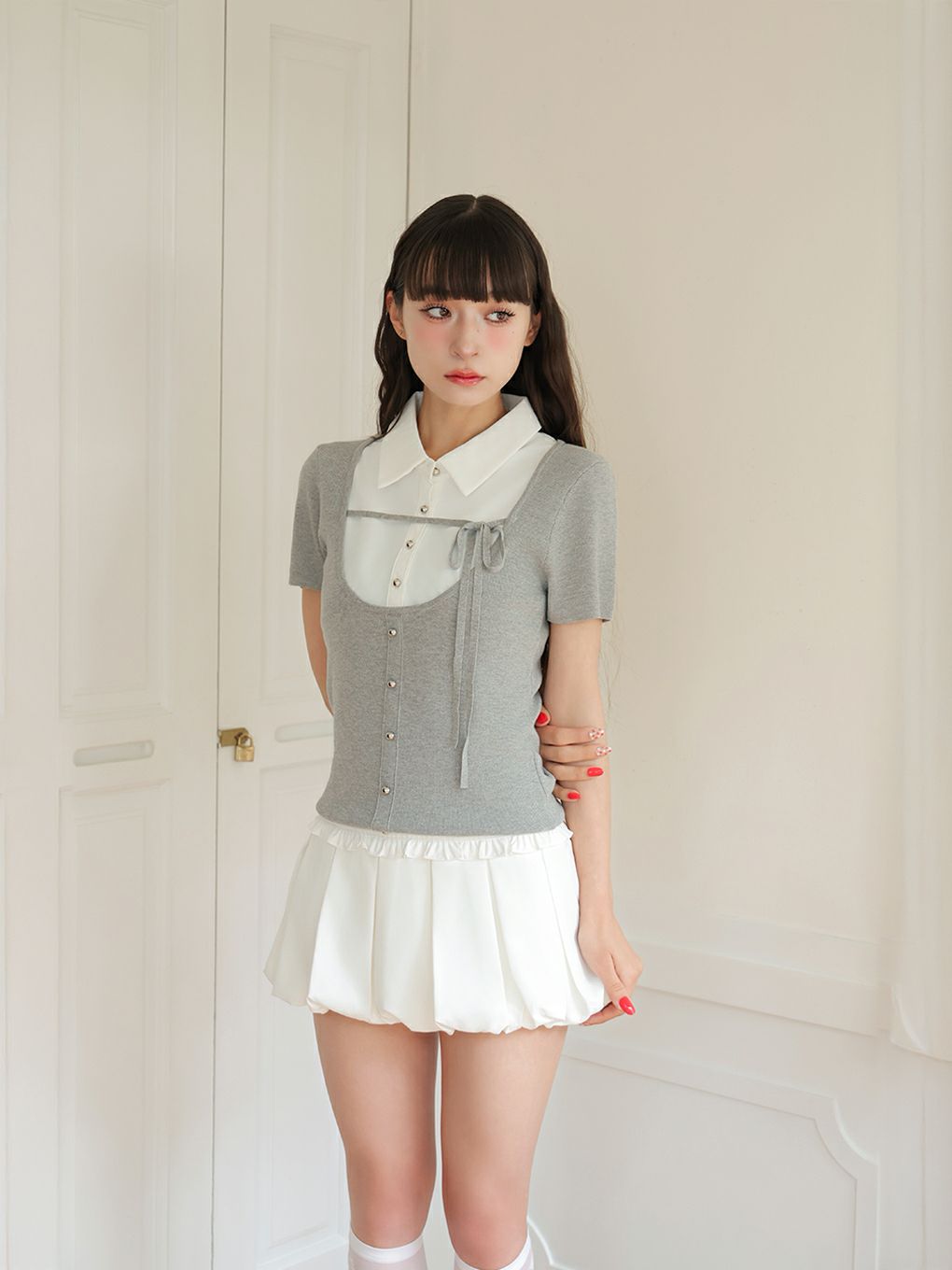 【BUBBLES】スクールガーリーリボントップス