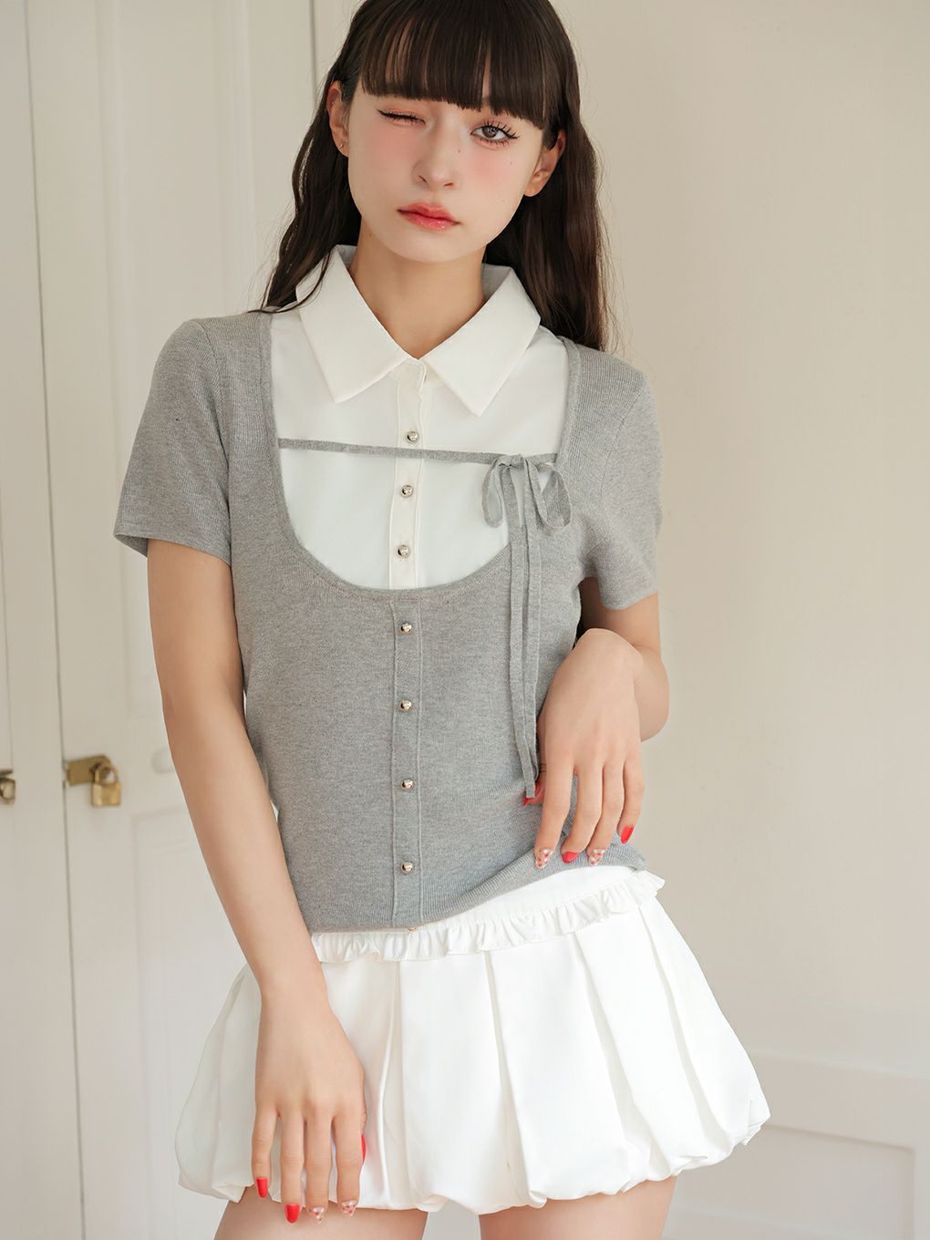 【BUBBLES】スクールガーリーリボントップス