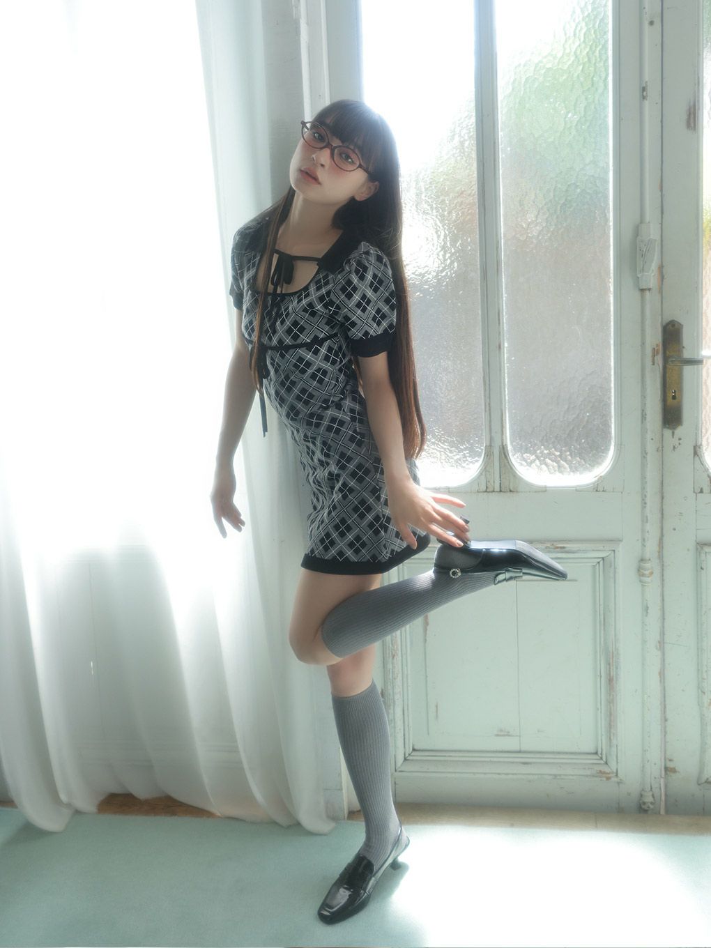 【BUBBLES】チェックリボンワンピース